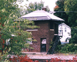 Brick crossing tower at Holly, MI