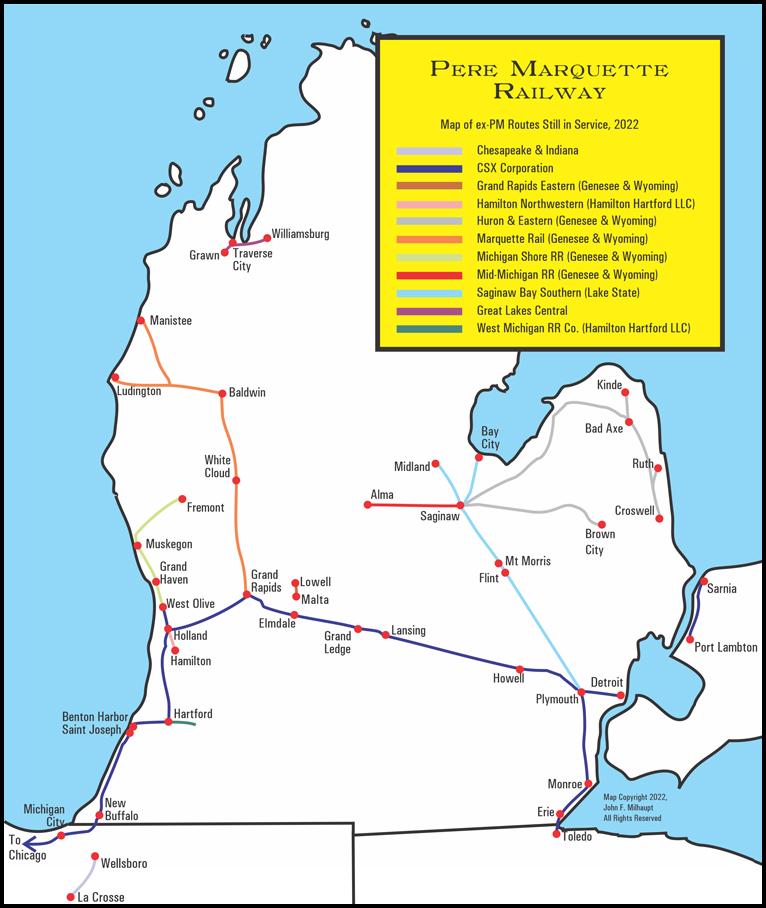 Map of former PM lines in use as of 2022